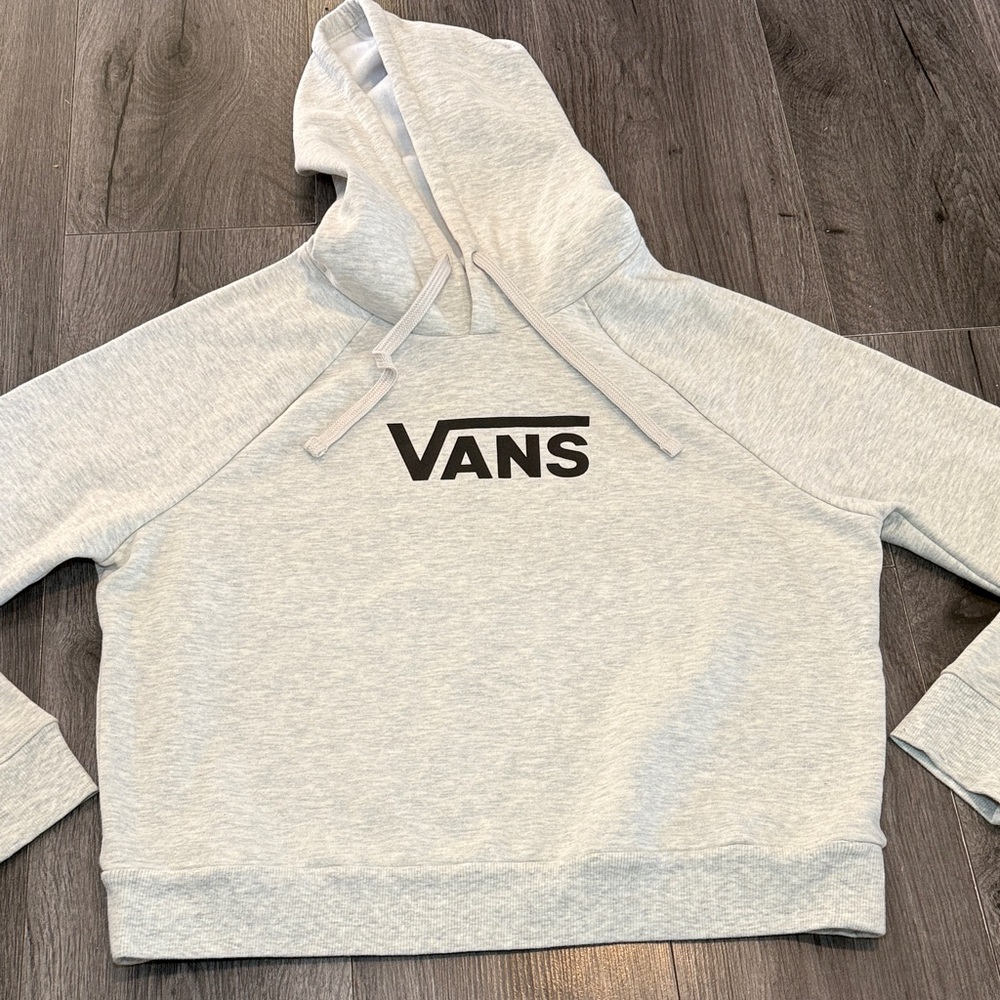 Vans Light Gray Hoodie with Black Logo Casual Minimalist Athletic Skateboard